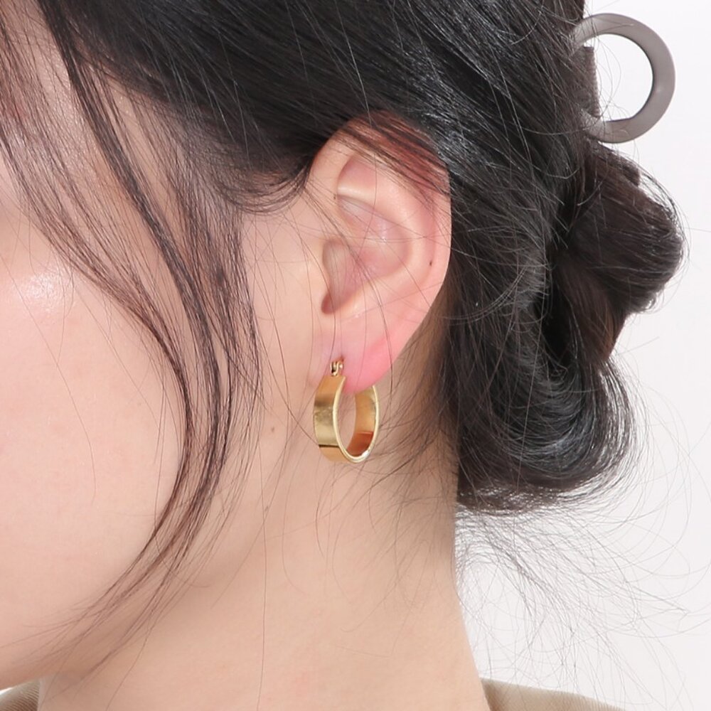 3/$35 18k Gold Plated Wide Flat Band Hoop Earrings Chunky Medium Huggies New